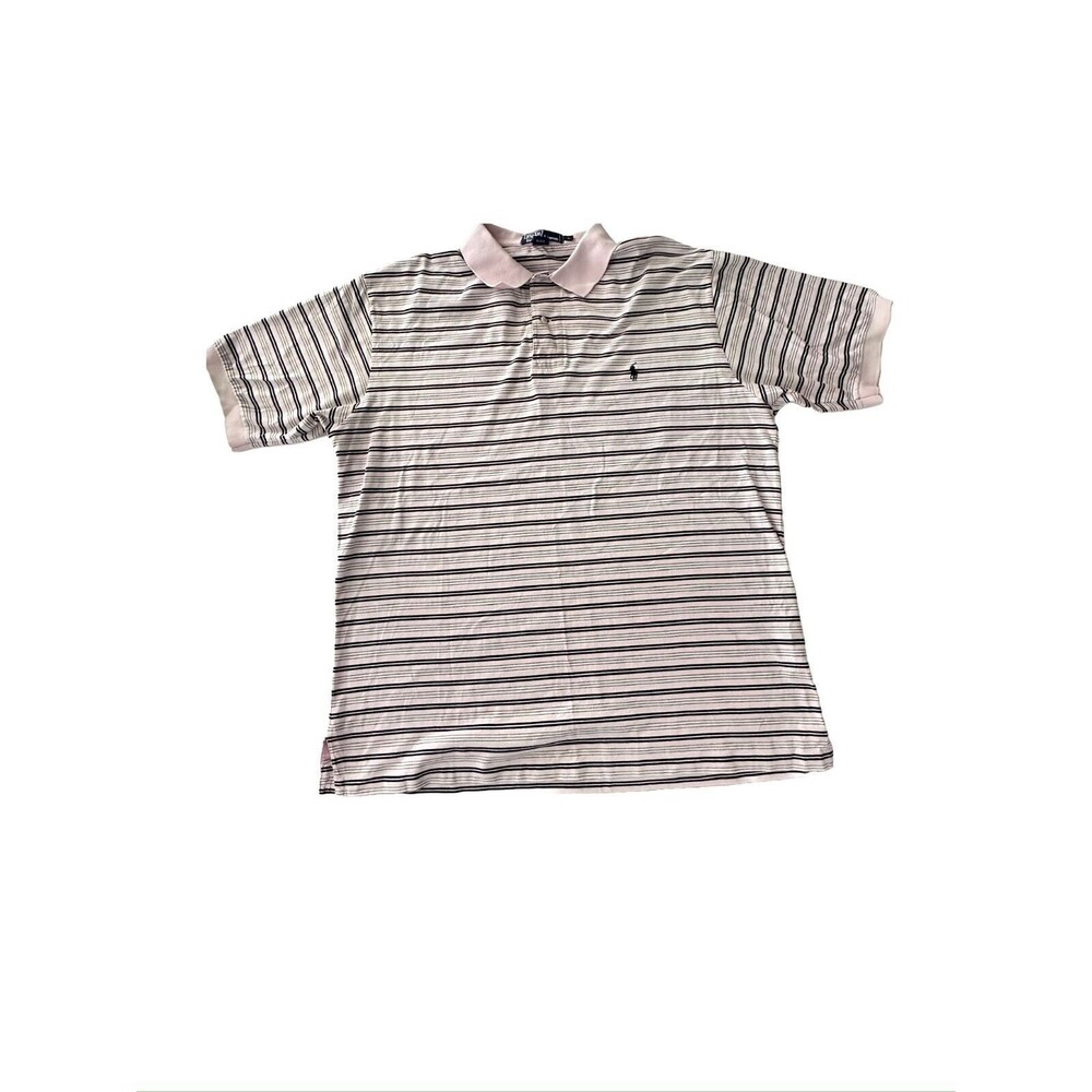 VTG Polo Ralph Lauren Y2K Pink Stripped Men's fine Cotton Shirt Size Large